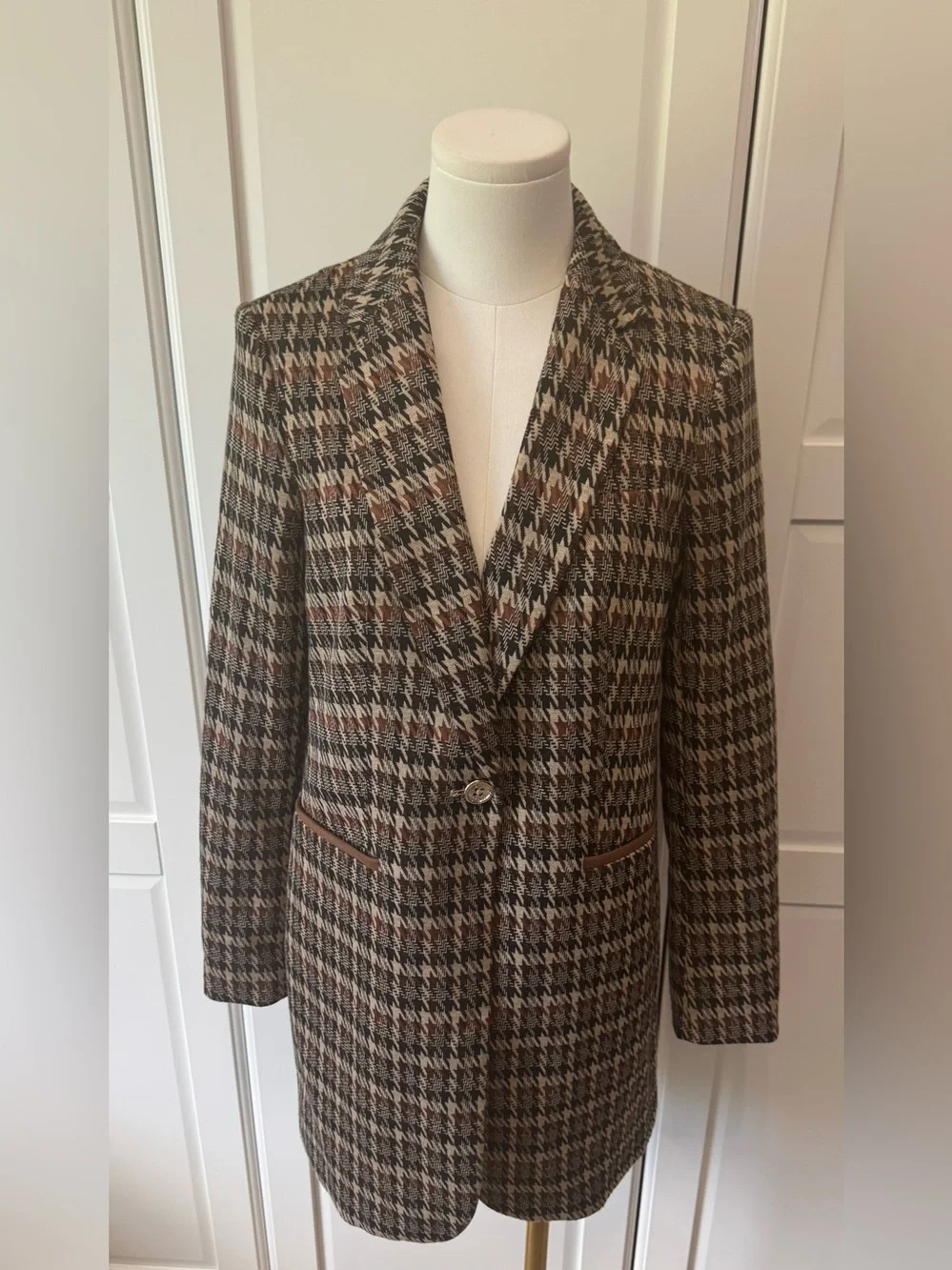 Tommy Hilfiger Plaid Houndstooth Blazer w Faux Leather Pocket Trim Size:6 NWOT - Picture 5 of 16